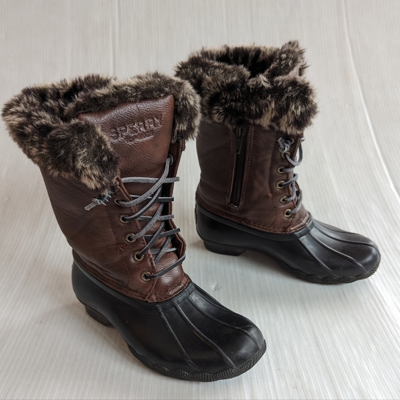 SPERRY Girls Fashion Saltwater Tall Leather Lace-up Winter Boots size 12 - Picture 3 of 10